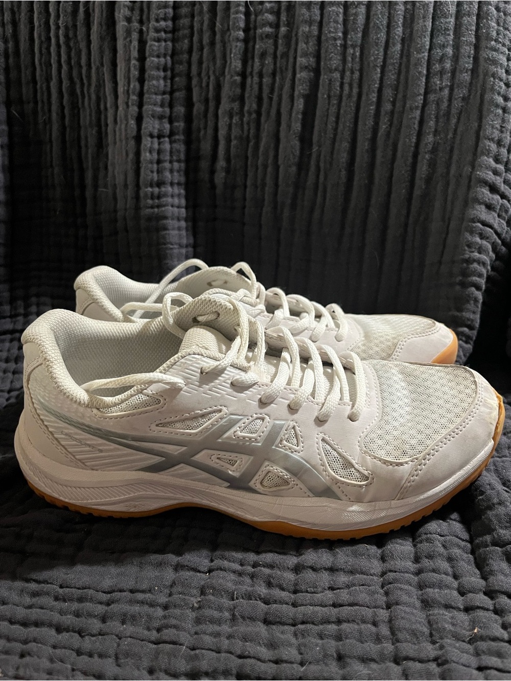 ASICS Women's White Mesh Volleyball Sneakers with Gum Sole
